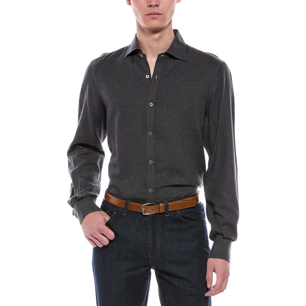 Isaia Mens Cashmere-Blend Mix Sport Shirt, Grey